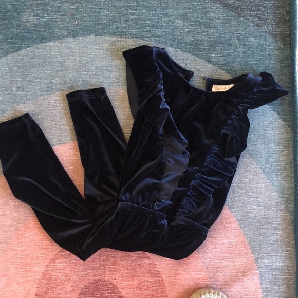 Cat & Jack Royal Blue Velor Ruffled Jumpsuit - Picture 1 of 8